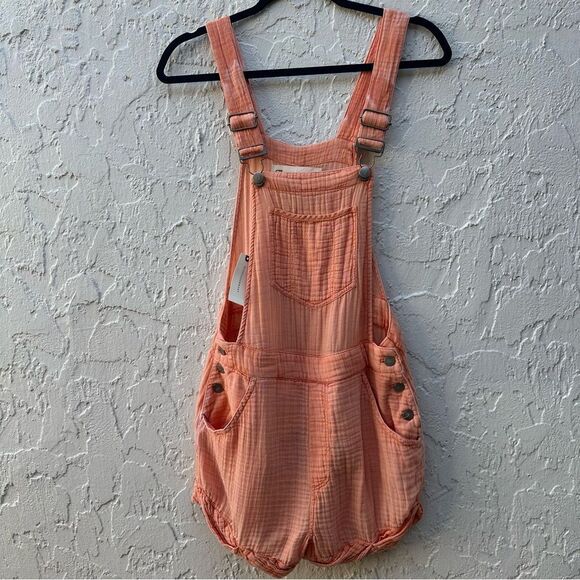 PILCRO Bib Shortalls Women 6 Gauze Peach Anthropologie - Picture 1 of 10